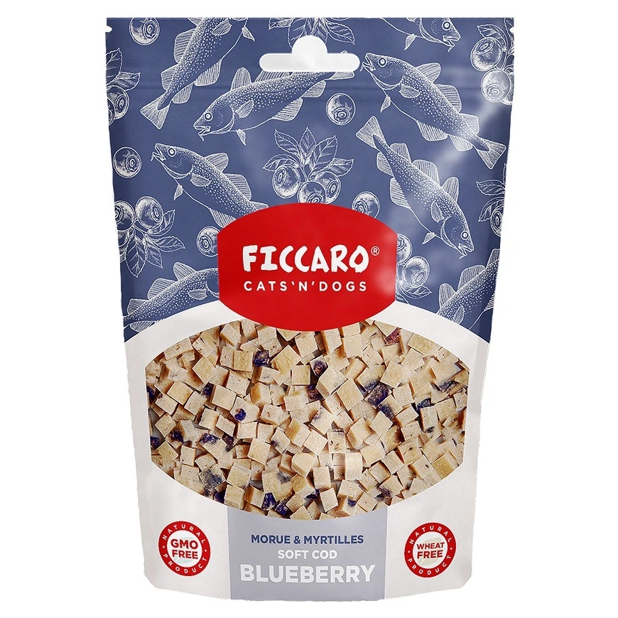 FICCARO Hundesnack Torsk & Blåbær Soft Cubes - bløde tern af torsk og blåbær 100 g